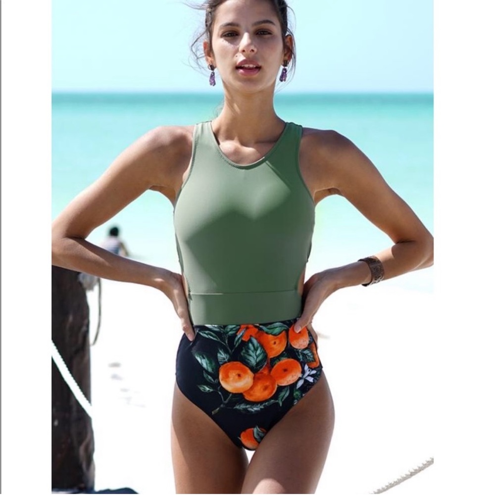 Army Green Monokini One Piece Swimsuit